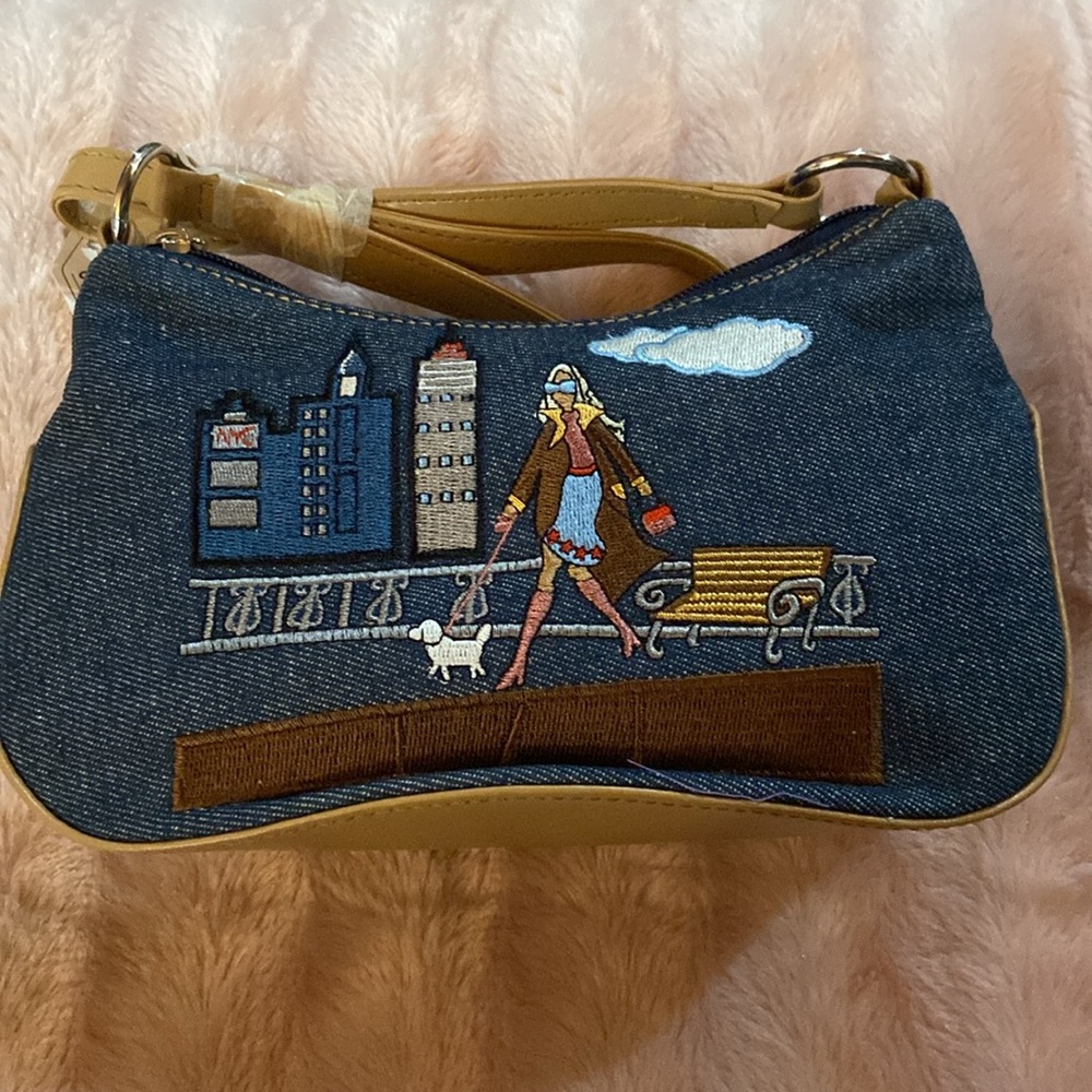 NWOT Embroidered Denim Bag